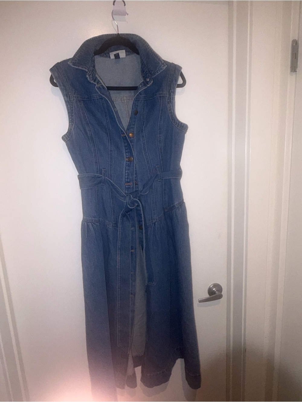 Target Sleeveless Denim Maxi Dress in Blue with Tie Waist